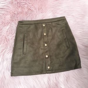 Cute Olive Green Suede Feel Mini Skirt